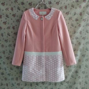仅160码亏清捡漏专柜正品毛呢淑女外套女大衣女装蕾丝拼接10J20