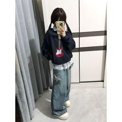 HTYM甜心苹果派小众复古刺绣连帽卫衣外套女春秋开衫帽衫上衣ins