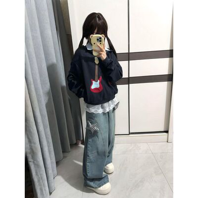 HTYM甜心苹果派小众复古刺绣连帽卫衣外套女春秋开衫帽衫上衣ins