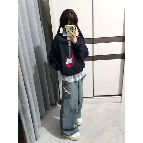 HTYM甜心苹果派小众复古刺绣连帽卫衣外套女春秋开衫帽衫上衣ins