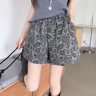 薄款 2025夏季 新款 宽松A字外穿阔腿热裤 女装 大码 胖mm提花休闲短裤