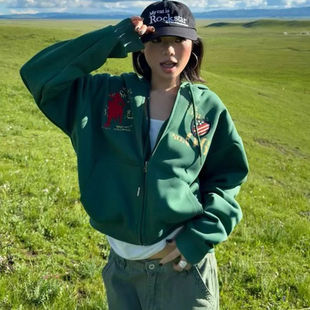 美式街头亚比文化开衫卫衣男女秋冬y2k潮小众双拉链宽松连帽外套