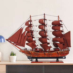 中式 地中海风格 帆船模型摆件实木船一帆风顺工艺品装 饰船新居礼物