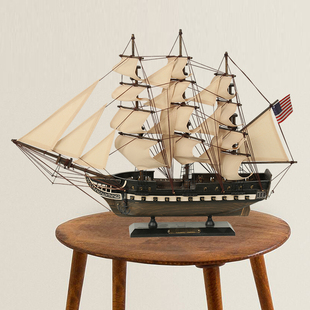饰工艺品 一帆风顺家居装 美式 美国宪法号实木质帆船模型地中海风格