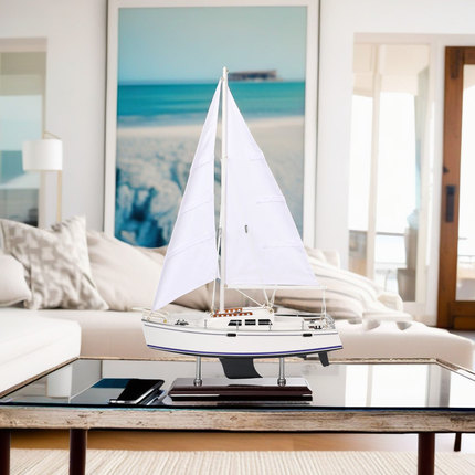 美式单桅帆船模型实木质手工定制图案摆件地中海风格工艺商务礼品