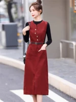 Жилет, подтяжки, платье, осенний свитер, комплект, приталенная юбка