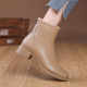 全真皮粗跟短靴2025秋冬百搭软底女靴大码 方头加绒棉靴 41一43女鞋