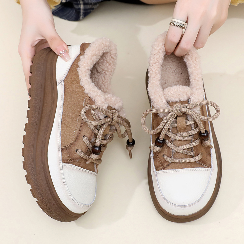 真皮厚底毛毛女鞋休闲加绒板鞋女