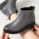 中年女靴灰色短筒加绒棉鞋 真皮小坡跟短靴秋冬百搭软底妈妈鞋 大码