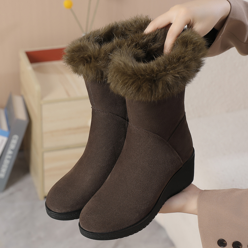 真皮厚底雪地靴百搭保暖加绒棉鞋