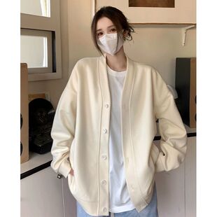 韩系chic春秋开衫外套女上衣2025新款春秋季初春厚卫衣慵懒v