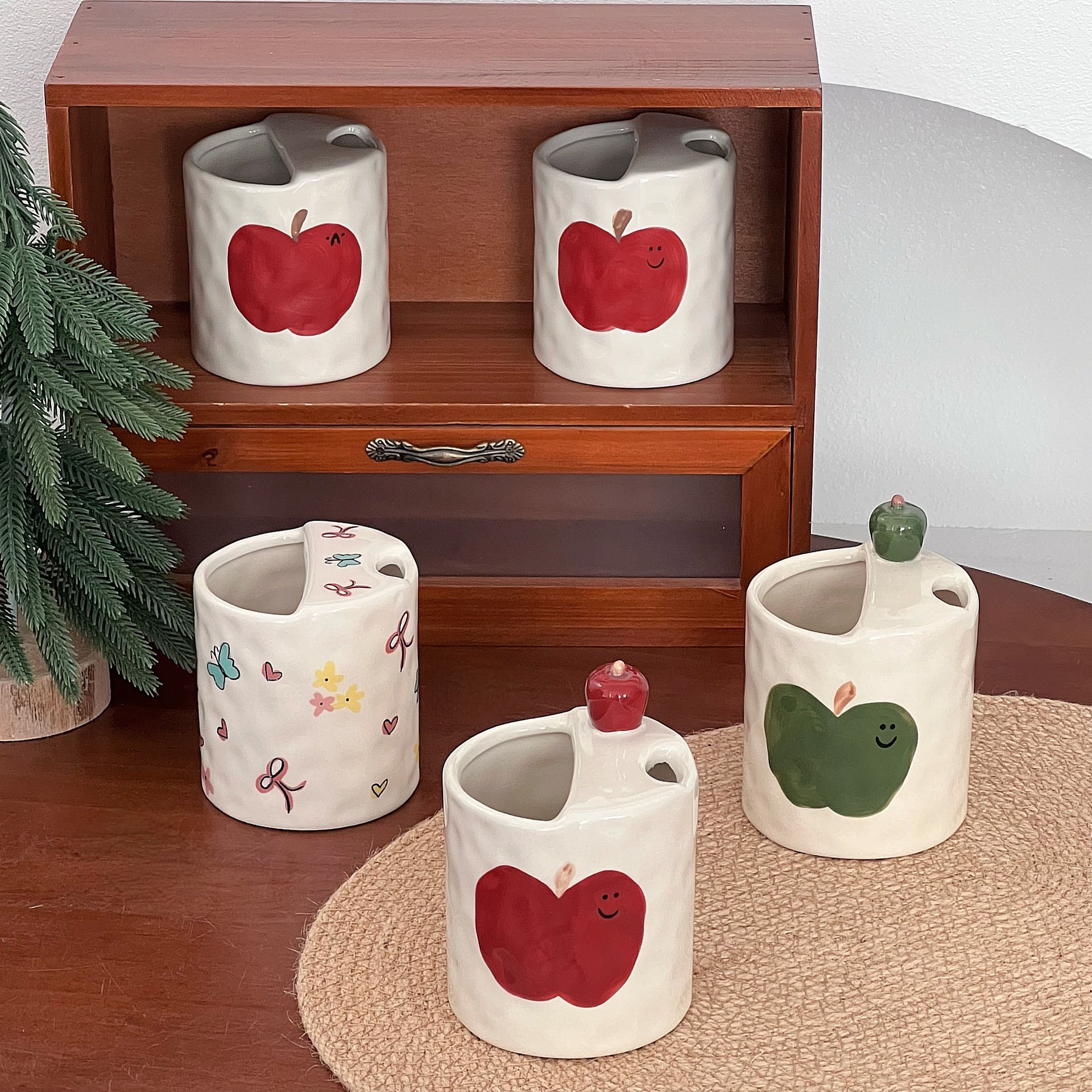 进口ins风彩色苹果手握咖啡杯中古手捏咖啡牛奶杯高颜值水杯一人