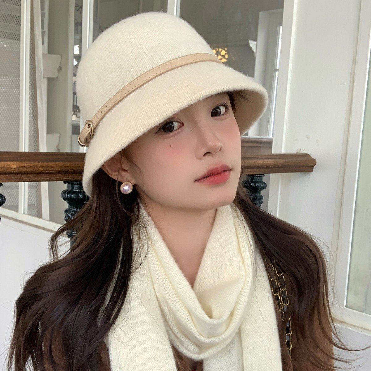 进口皮带扣羊毛帽子女秋冬季灰色简约小礼帽渔夫帽显脸小时尚圆顶