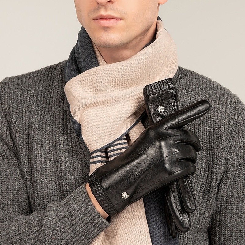 进口真皮手套男冬触摸屏开车加绒加厚保暖帅气骑行摩托车羊皮男士