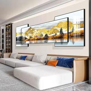 背靠金山画中画大气客厅装饰画商务酒店大厅壁画三联晶瓷叠加画