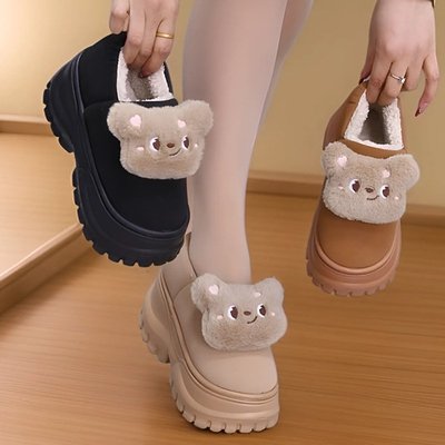 进口2025新款可爱小熊秋冬季可外穿增高棉拖鞋女室内家居厚底
