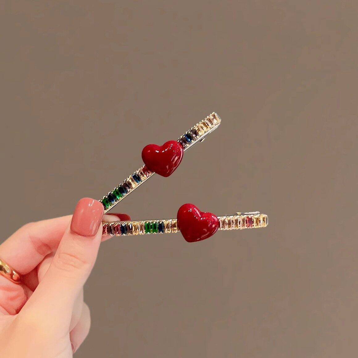 彩钻糖果色系小爱心小发夹甜美可爱爪夹发卡女生发饰侧边夹刘