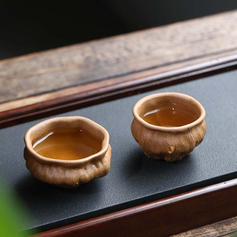 进口宜兴紫砂手工降坡主人杯品茗仿生荷叶树桩供春小杯子茶具配件