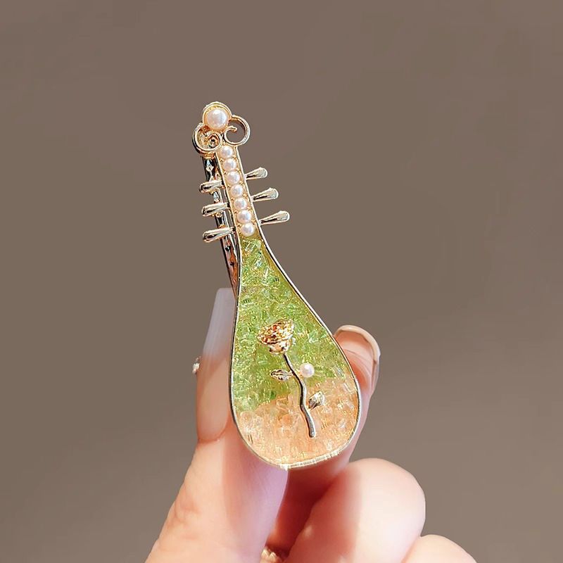 进口新款镶钻时尚复古银琵琶发夹 中国风饰品花朵鸭夹