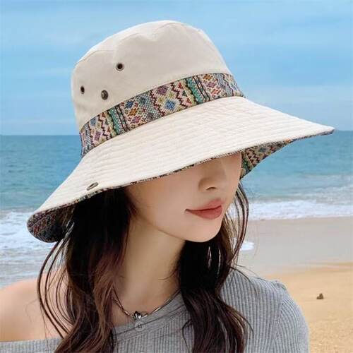 山姆进口民族风西部牛仔帽子女春夏季复古登山帽户外大帽檐遮阳防