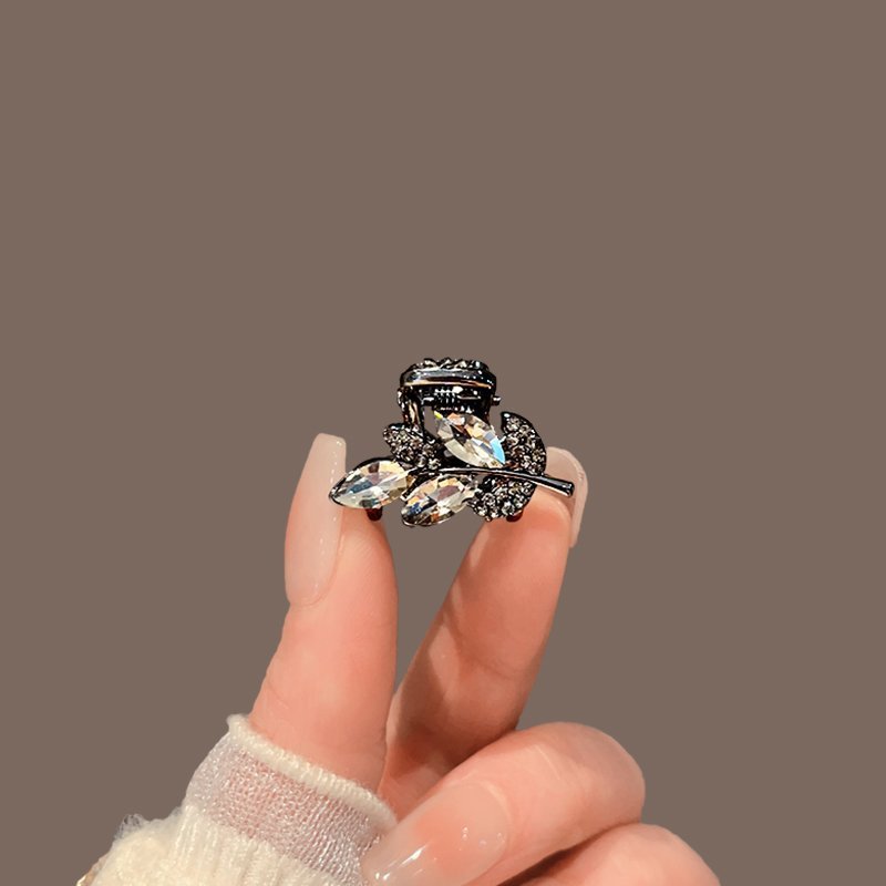 进口高级感树叶水钻小抓夹前额刘海发夹迷你头饰网红发抓小号头顶