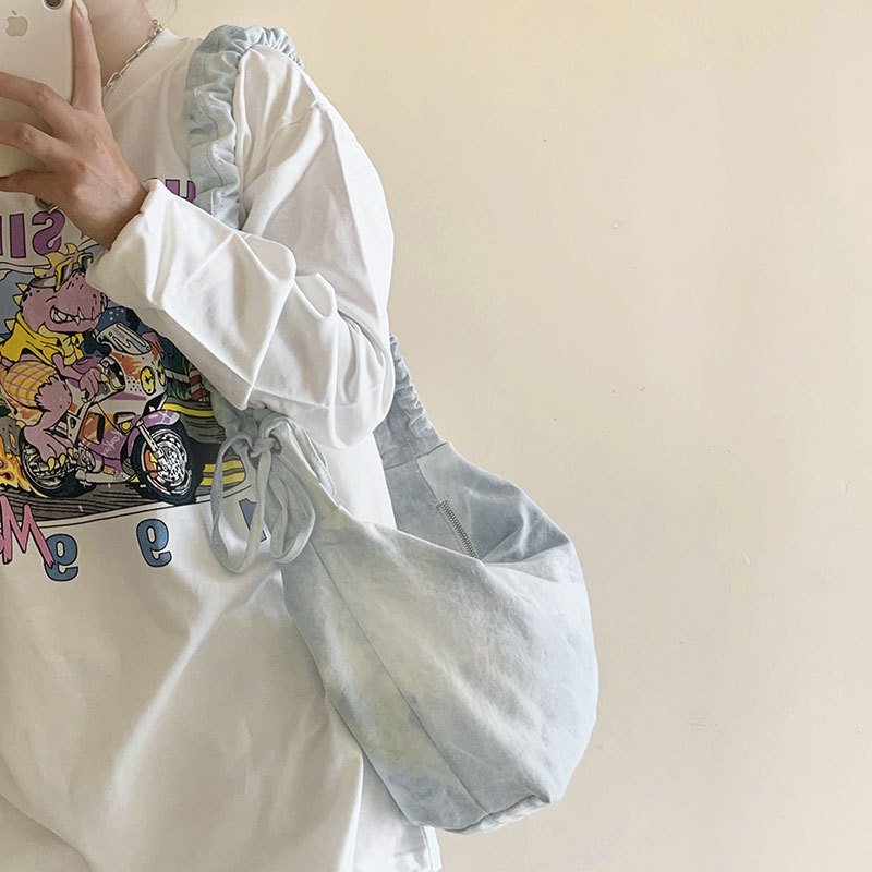 进口帆布包女 ins风斜挎包单肩包大容量扎染2025新款潮百搭皱褶饺