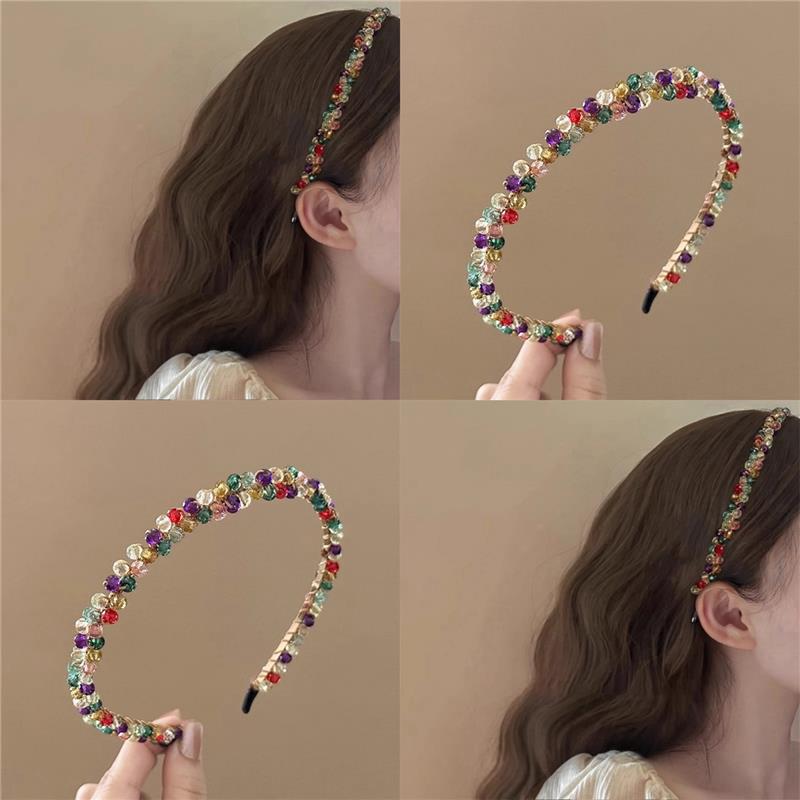 进口韩国彩色水晶串珠发箍女超仙美细头箍女款ins压发高级感发卡