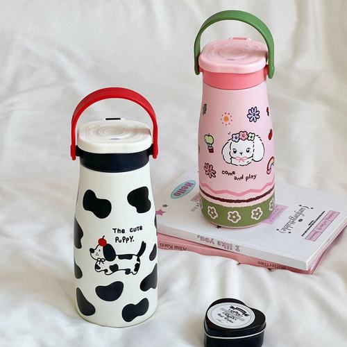 进口陶瓷内胆保温杯手提吸管双饮杯316便携情侣女学生高颜值牛奶