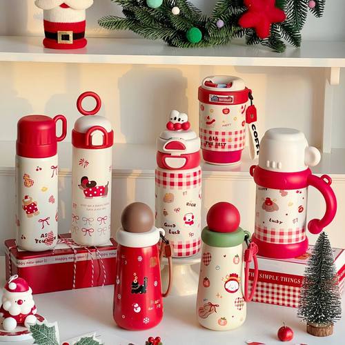 进口陶瓷内胆保温杯316吸管水杯不锈钢儿童女生高颜值红色杯子