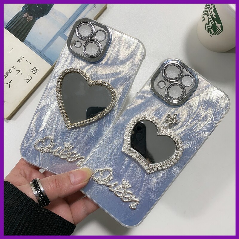 羽纱爱心皇冠镜子适用VIVO S19 IQOOZ9 X100S Y300 Y78 Y35 Y52S X200 S20 PRO 手机壳批发 女新款全包水钻防