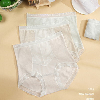 和美A棉拼蕾丝中高腰内裤6条盒装