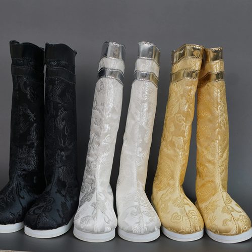 大叔3分4分黑色白色银色高筒靴