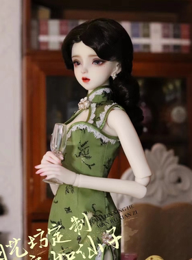 【寄售】澜艺坊 改良旗袍 绿色茶花 BJD娃衣3分4分 三万院长