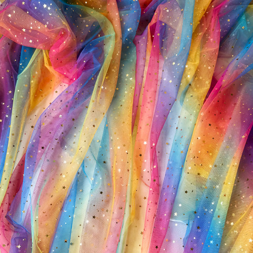 渐变星月网纱蕾丝星空亮片婚庆装饰背景纱伴手礼美甲手工diy布料