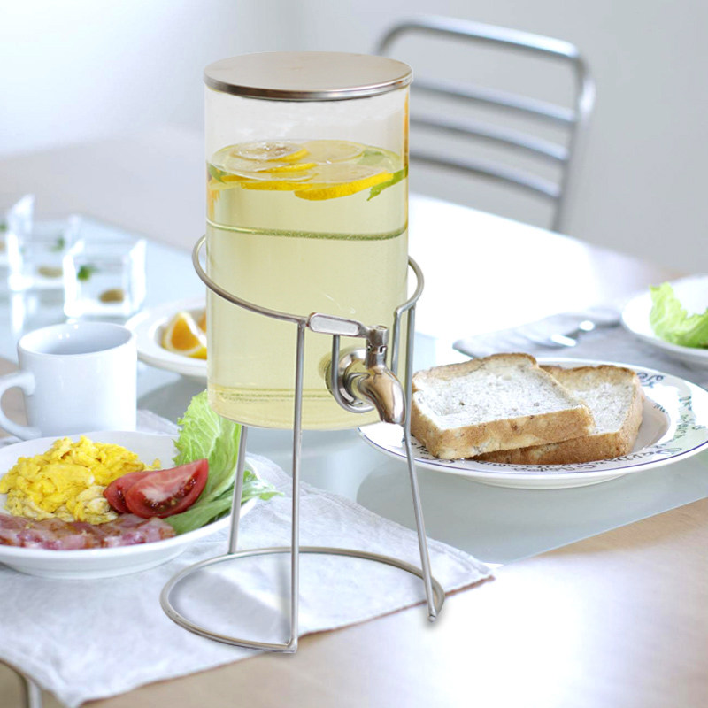 北欧耐热玻璃水壶带龙头家用小容量冷水壶可乐桶柠檬茶饮料果汁罐