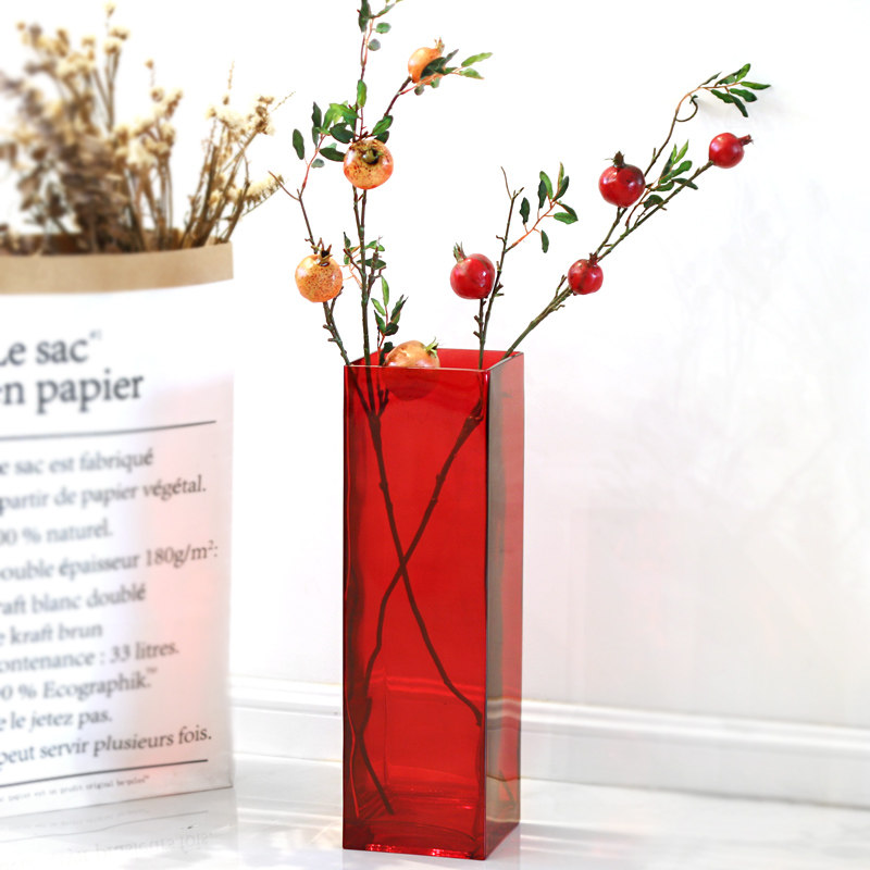 方形红色玻璃花瓶绿萝水培富贵竹大号落地家居软装花器40 50 60cm,家居饰品,花瓶,淘宝优惠券,粉丝福利购,淘宝优惠卷