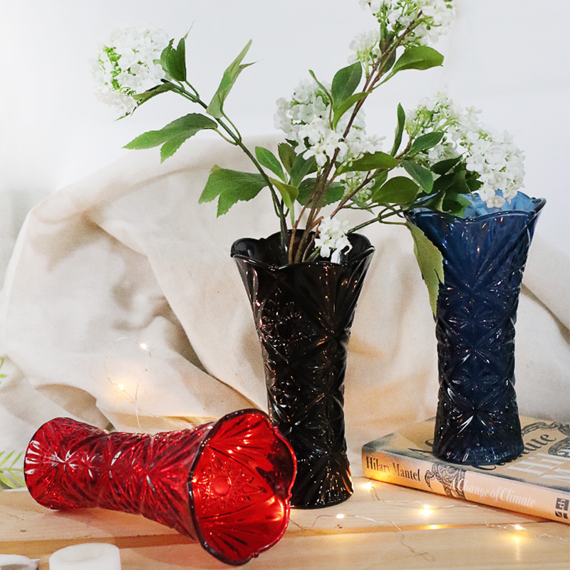 复古大红色玻璃花瓶富贵竹水培