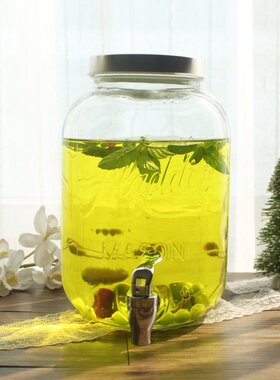 4升mason jar带水龙头玻璃果汁罐葡萄酿酒酵素桶drink dispenser