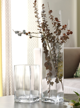 加厚玻璃花瓶透明正方形缸40cm50cm60cm富贵竹百合高客厅落地花插