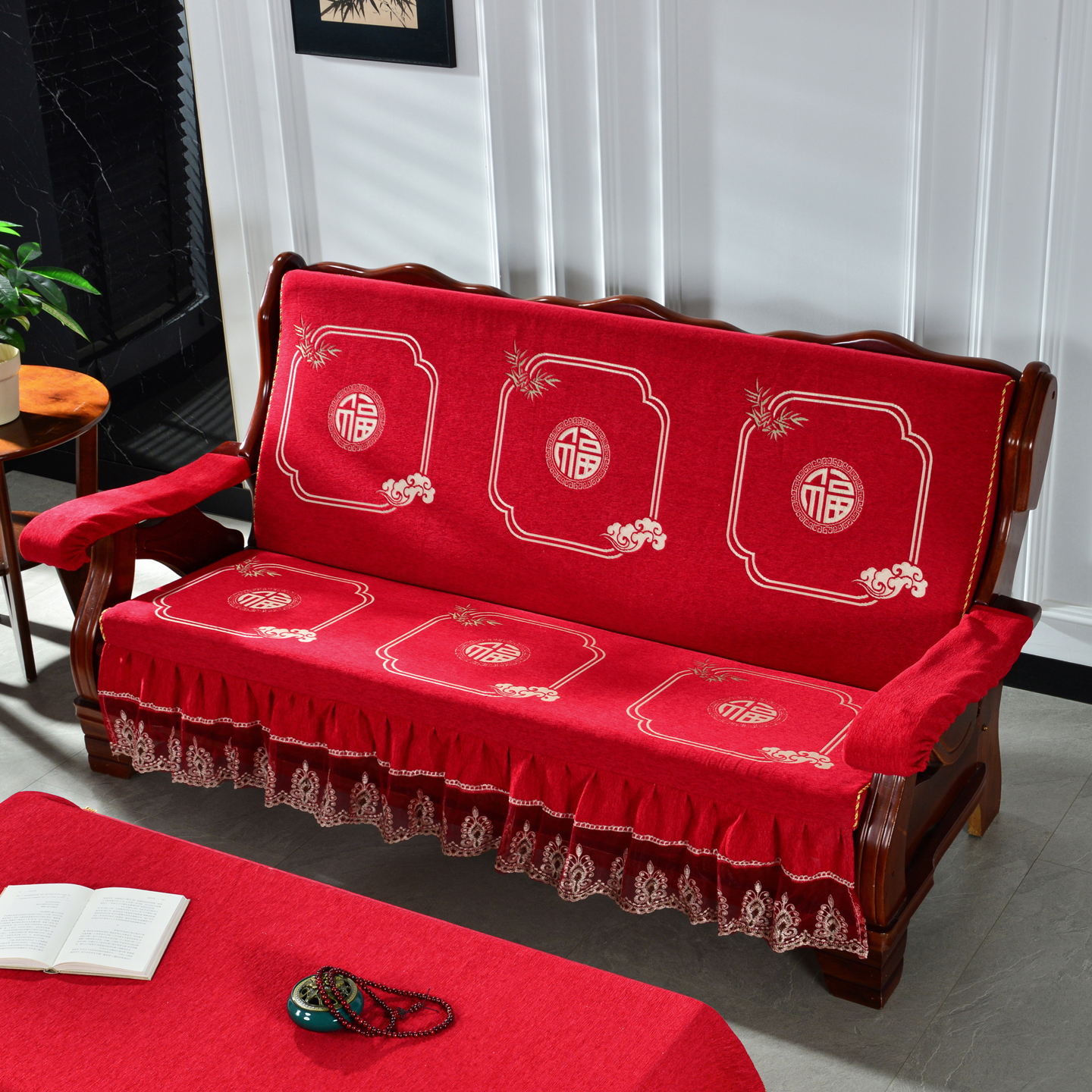 实木红木质沙发垫带靠背连体加厚中式四季防滑定做春秋椅海绵坐垫