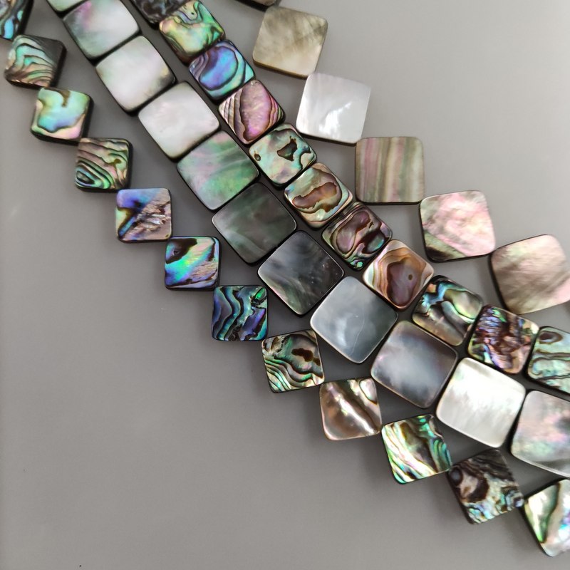 天然贝壳白色黑色方形直孔片