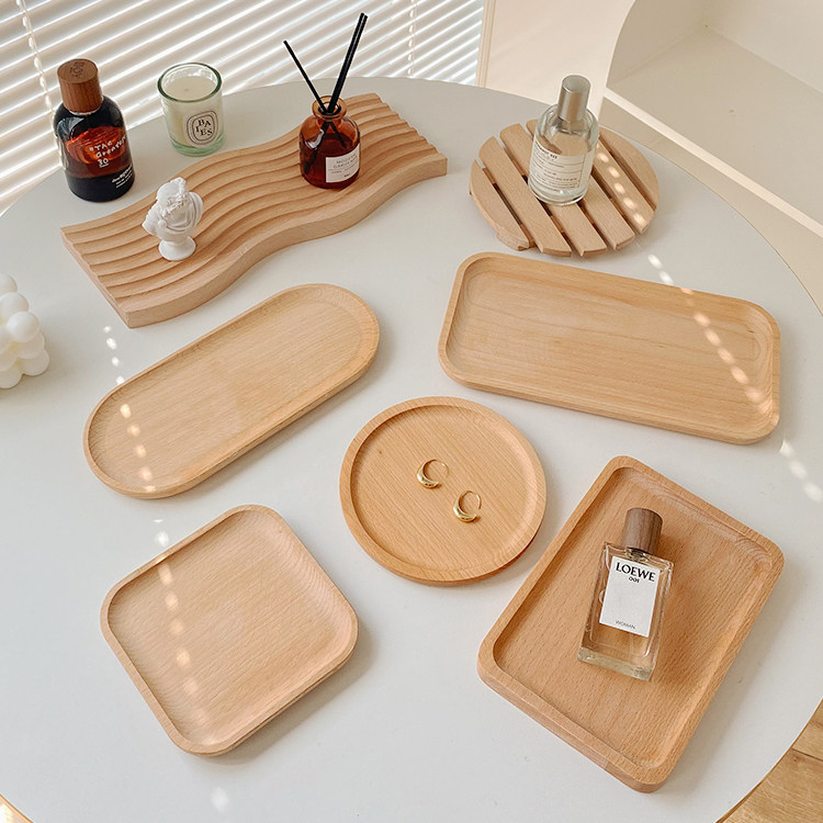 너도밤 나무 팔레트 단단한 나무 보석 보관함 물결 모양의 패턴 INS 사진 소품 장식 장식품 사진 배경 천