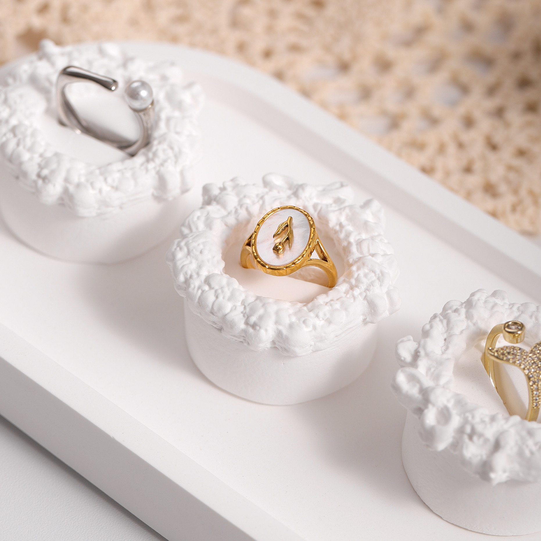 석고 라운드 레이스 링 디스플레이 스탠드 쥬얼리 링 브래킷 장식품 장식 디스플레이 링 스탠드 촬영 소품