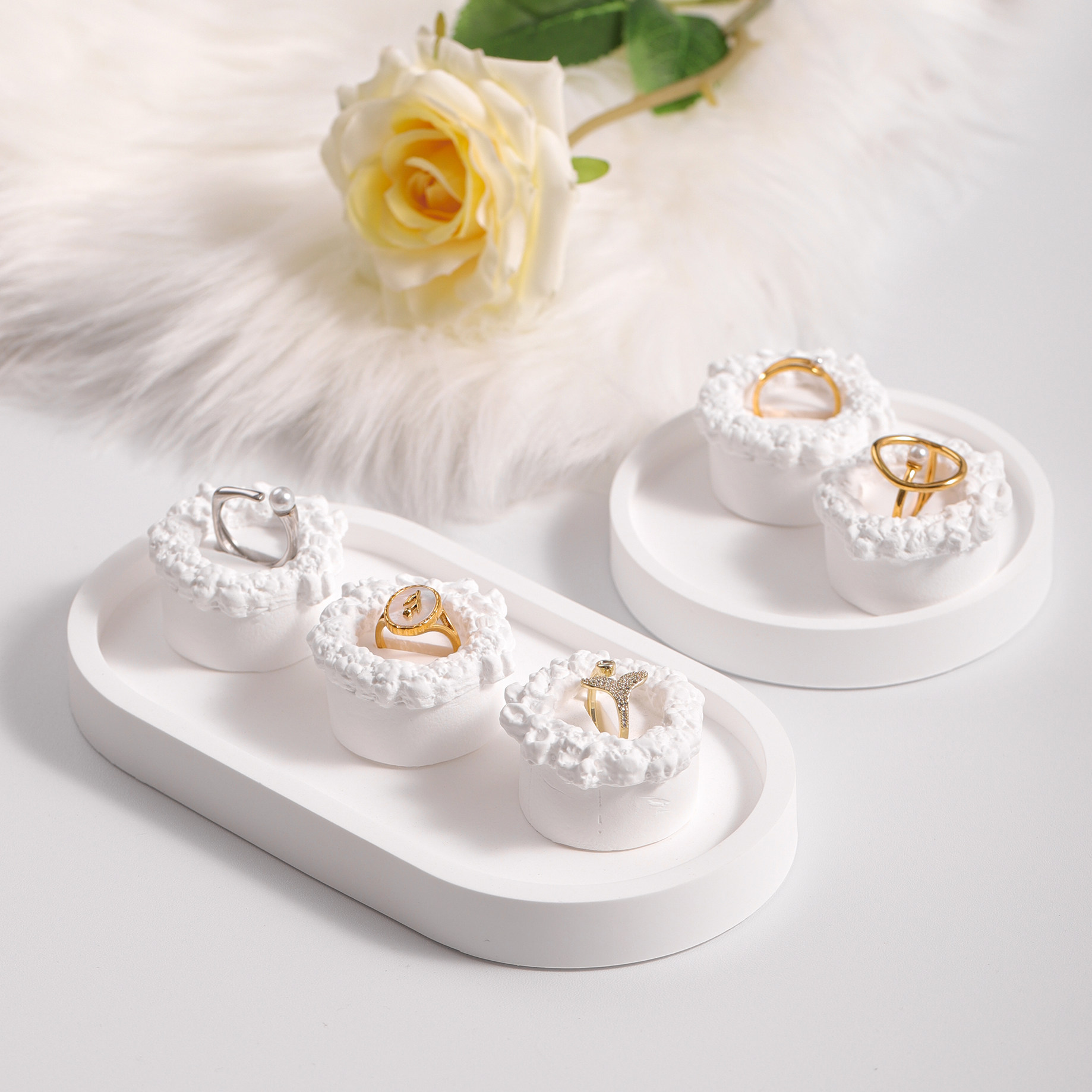 석고 라운드 레이스 링 디스플레이 스탠드 쥬얼리 링 브래킷 장식품 장식 디스플레이 링 스탠드 촬영 소품