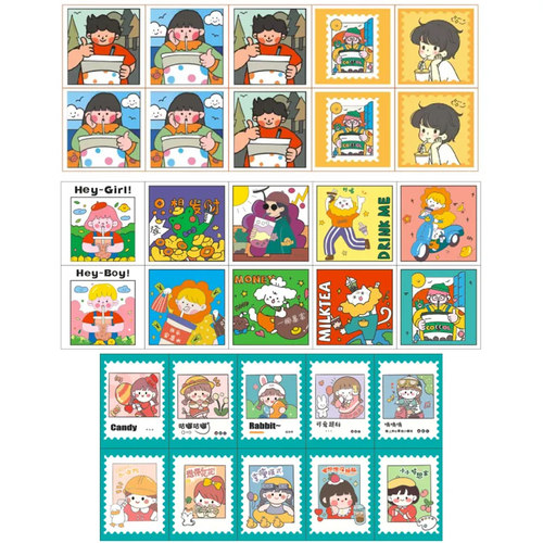 奶茶杯胖女孩胖男孩贴纸标签