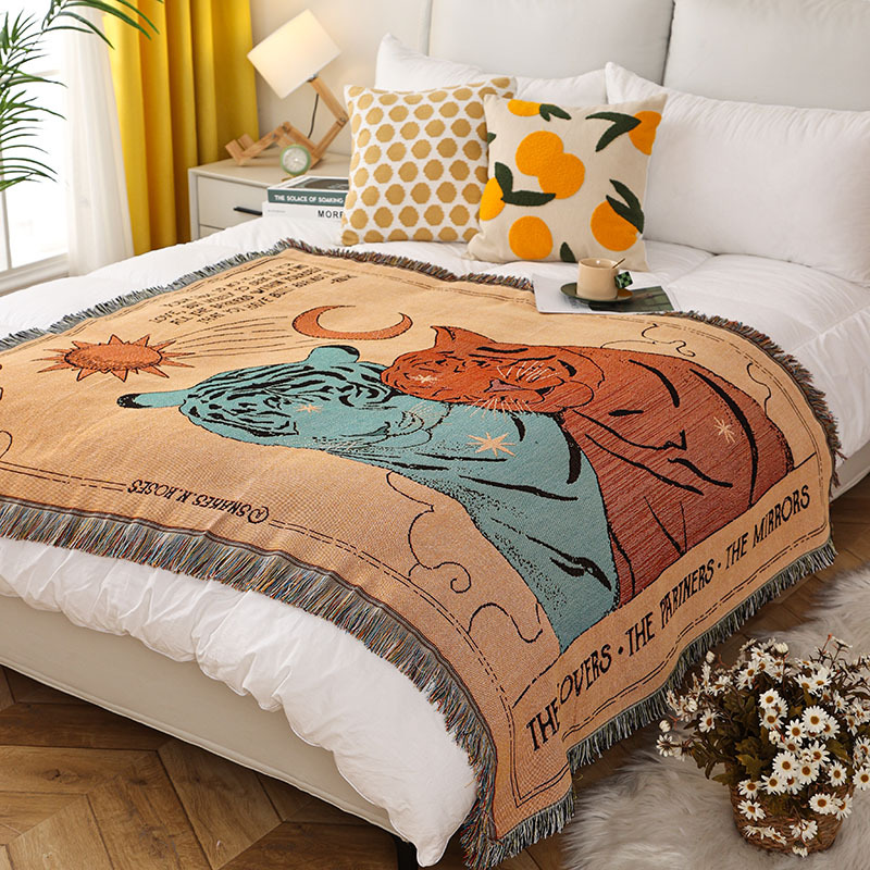插画艺术抽象休闲毯沙发毯民宿装饰床盖巾挂毯床尾巾挂毯午睡毯子