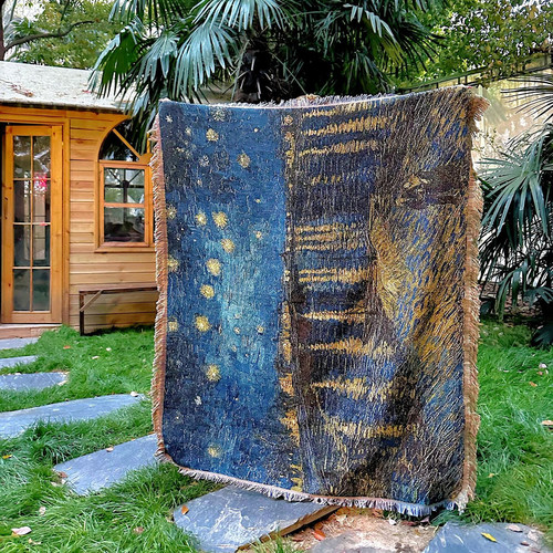 梵高星夜沙发毯盖毯艺术挂毯布置