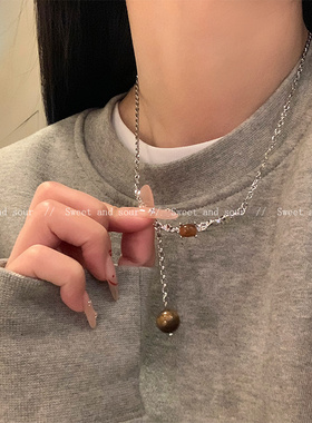 流苏虎眼石吊坠项链2024新款