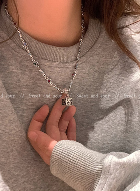 y2k方块克罗项链女小众轻奢