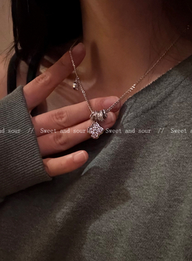 四叶草锆石圈圈项链轻奢高级感小众设计秋冬锁骨链毛衣链个性百搭
